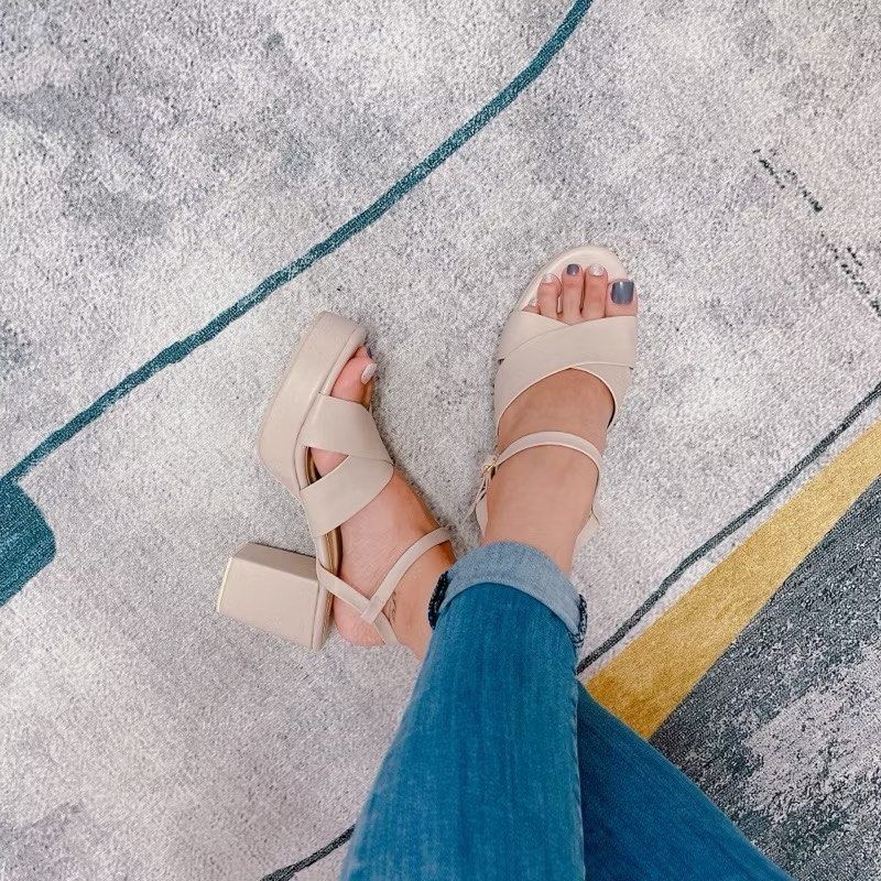 3” Beige Heels US7 (Category: Heels) located in Cavite. Submitted by luisascloset_ (Listing ID 1411456359, Image 3). Description: - JL.Trends platform heels - Nude color - 3-inch platform - Cross-strap design - Ankle strap with buckle closure - Size 7 - Adds height and a chic touch Used once during a wedding, after non hindi na ulit HAHAHAHAH 😭.