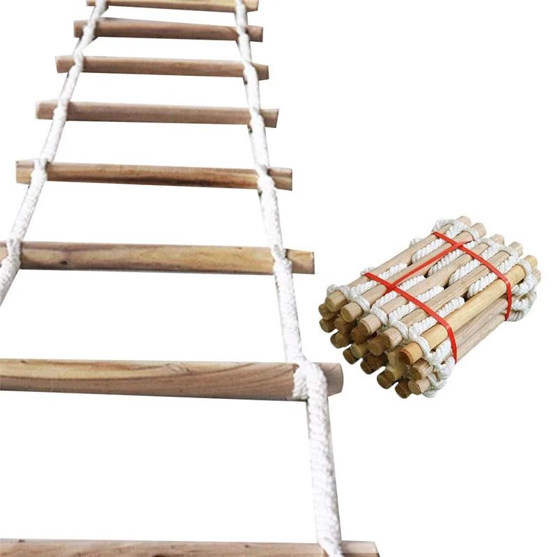 3M 5M Wooden Rope Ladder Home Lifeline Ladder Outdoor Round Nylon Soft ...