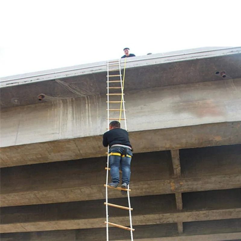 3M 5M Wooden Rope Ladder Home Lifeline Ladder Outdoor Round Nylon Soft ...