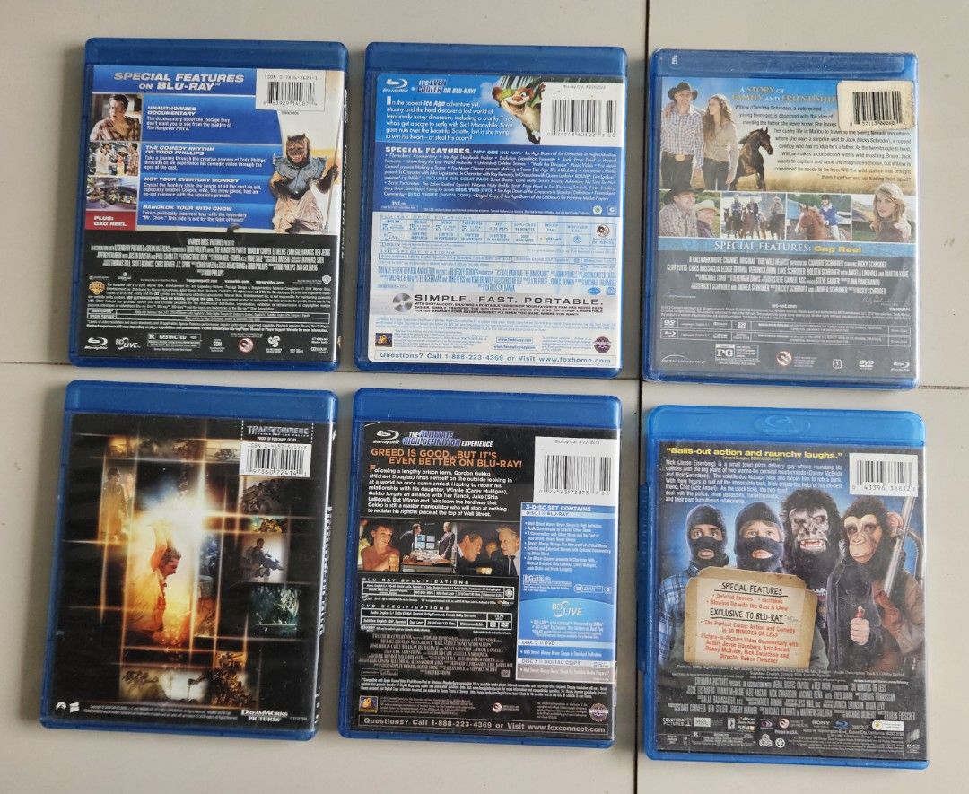 Blu-ray Movie Bundle of 6 (Category: CDs & DVDs) located in Rizal. Submitted by cherry_garcia (Listing ID 1411493922, Image 2). Description: Bundle of Blu-ray movies including "Hangover Part II", "Ice Age: Dawn of the Dinosaurs", "Our Wild Hearts", "Transformers: Revenge of the Fallen", "Wall Street: Money Never Sleeps", and "30 Minutes or Less". All discs are included. Some movies come with a DVD and digital copy..