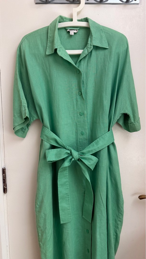 COS Linen Shirt Dress - Green - XS, Women's Fashion, Dresses & Sets, Dresses  on Carousell