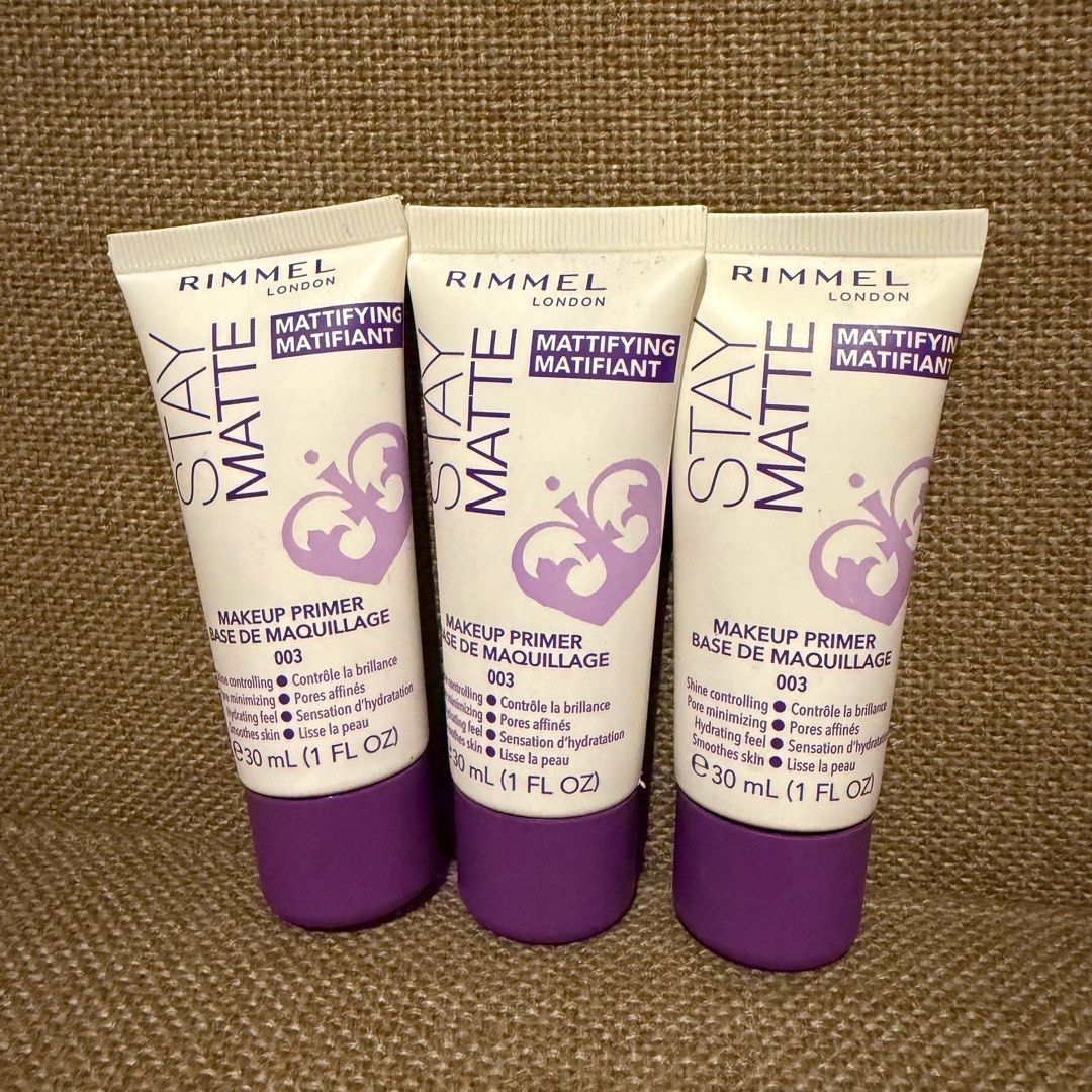 Rimmel Stay Matte Primer (Category: Makeup) located in Taguig. Submitted by skinsupplyph (Listing ID 1411564436, Image 1). Description: Rommel Stay Matte Primer can be worn as a matte, silky base before applying your foundation, or on top of your make up. - Ultra lightweight formula that minimizes the appearance of pores. - Controls shine for up to 8 hours creating a soft, perfectly matte complexion. Price posted is per piece. Brand New, Authenti