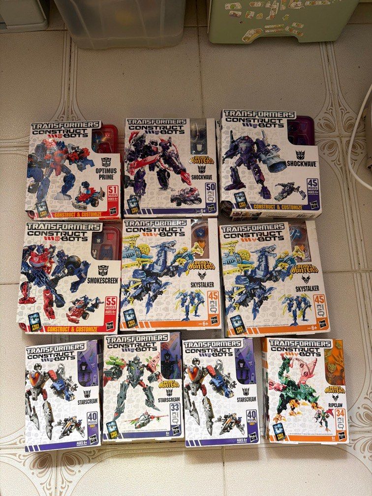 Transformers Constructbots - new (Category: Toy Figures) located in Singapore. Submitted by toysbricks (Listing ID 1411502321, Image 1). Description: $10 each Optimus prime, smokescreen, sky stalker, Drapstrip, shockwave. Starscream. Collect at Serangoon north. Selected day at 6.20pm/8.15pm at Serangoon mrt circle line. Or add $3.20 for Parco and parcel service for collection at shopping mall. $4.30 for delivery to your home address. .
