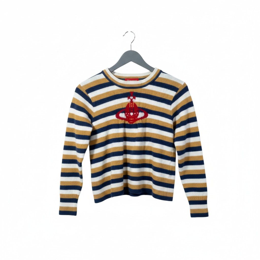 VIVIENNE WESTWOOD (Category: Luxury Apparel) located in Baguio. Submitted by cc1516 (Listing ID 1411541515, Image 1). Description: -Authentic Vivienne Westwood -Crewneck, Striped sweater -Iconic Red Orb Logo on the front.