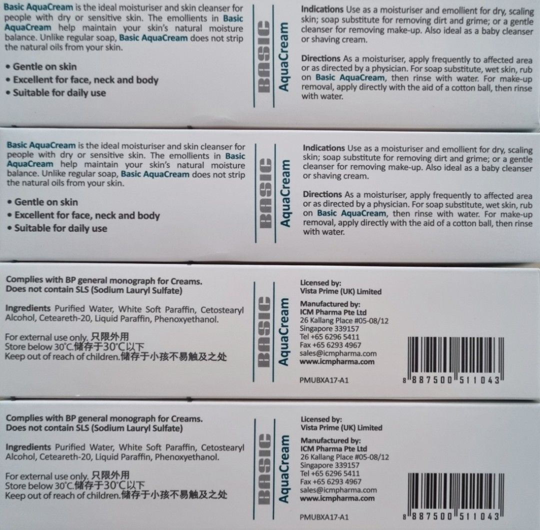 Basic AquaCream Aqueous Cream (4 x 100g), Beauty & Personal Care, Bath ...