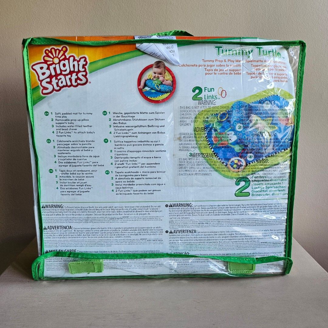 Bright Starts Tummy Turtle Play Mat (Category: Infant Playtime) located in Marikina City. Submitted by rsmade (Listing ID 1411700613, Image 2). Description: Bright Starts Tummy Turtle play mat with a blue and green design. Includes a supportive pillow for tummy time and detachable toys. This compact mat gives baby a comfy space to stretch out whether you're at home or away. With 2 newborn toys included, tummy time is play time! Little ones love s