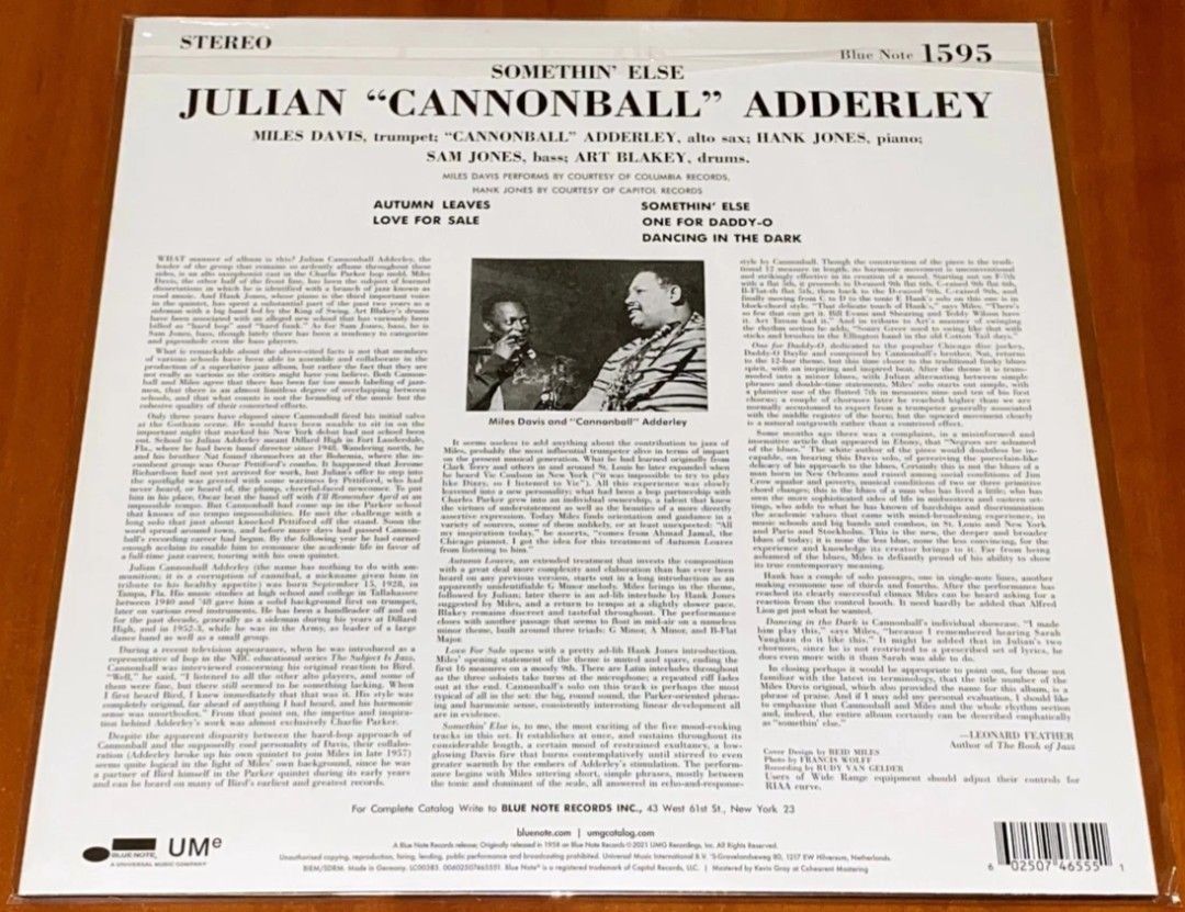 Cannonball Adderley & Miles Davis - Somethin' Else vinyl (Category: Vinyls) located in Manila. Submitted by jhenaloymerchandise (Listing ID 1411727218, Image 2). Description: Cannonball Adderley & Miles Davis - Somethin' Else Brand New sealed made in E.U..