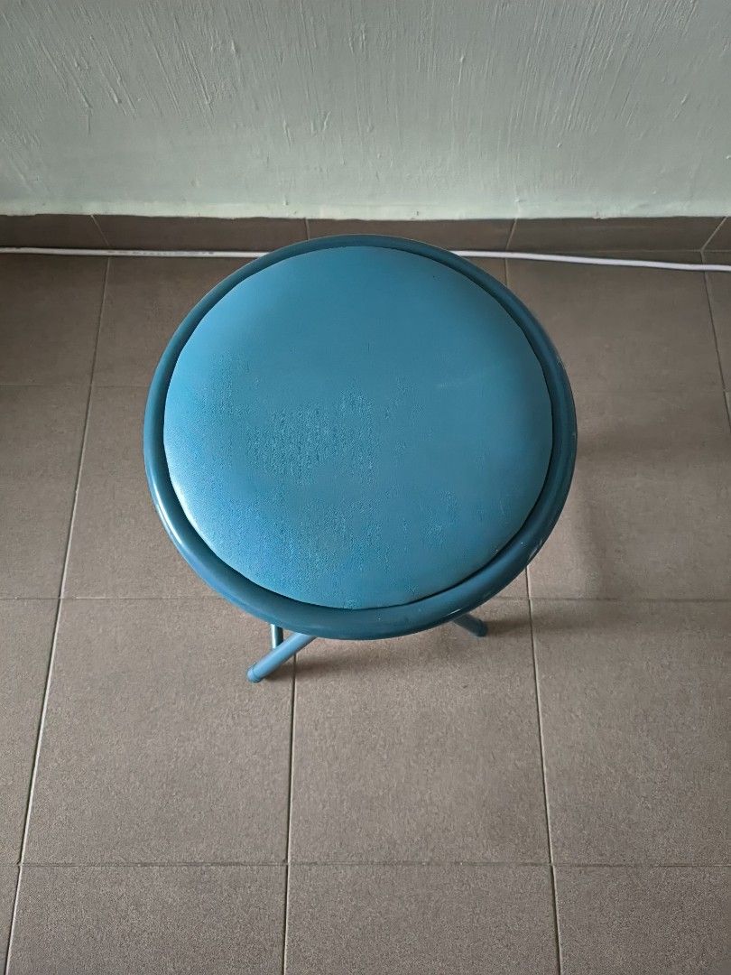 Folding Teal Stool (Category: Chairs) located in Singapore. Submitted by 1xstop-shopping (Listing ID 1411677818, Image 2). Description: - Teal folding stool - Lightweight and easy to store - Round, padded seat - Legs fold for compact storage - Perfect for small spaces or occasional use Anyone keen can message me thanks as I have a few and need to clear it to save space thanks. .