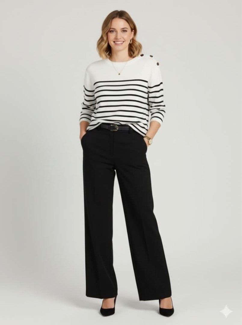 H&M L.O.G.G. Striped Sweater (Category: Longsleeves) located in Pasig City. Submitted by ajdlsrysx (Listing ID 1411725049, Image 3). Description: - H&M L.O.G.G. Sweater - Size: L - Color: White with black stripes - Design: Striped - Features: Round neck, long sleeves, button details on shoulder, ribbed hem .