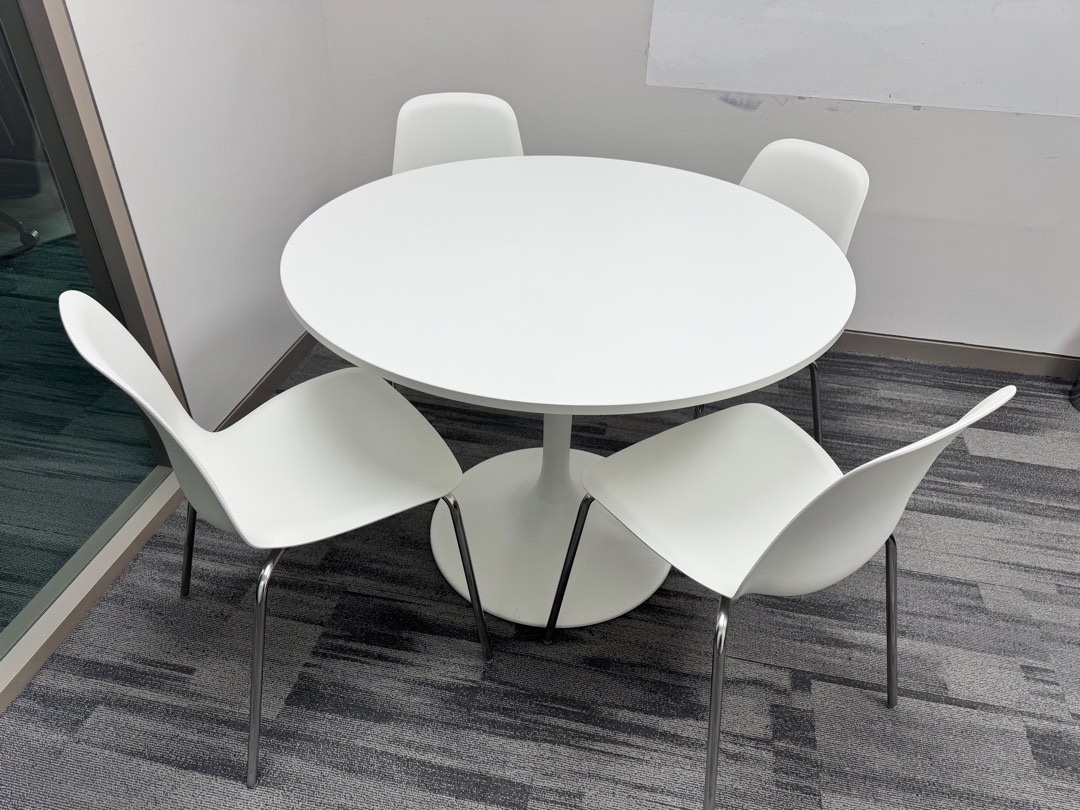 IKEA White Round Dining Table with 4 Chairs, Furniture & Home Living ...
