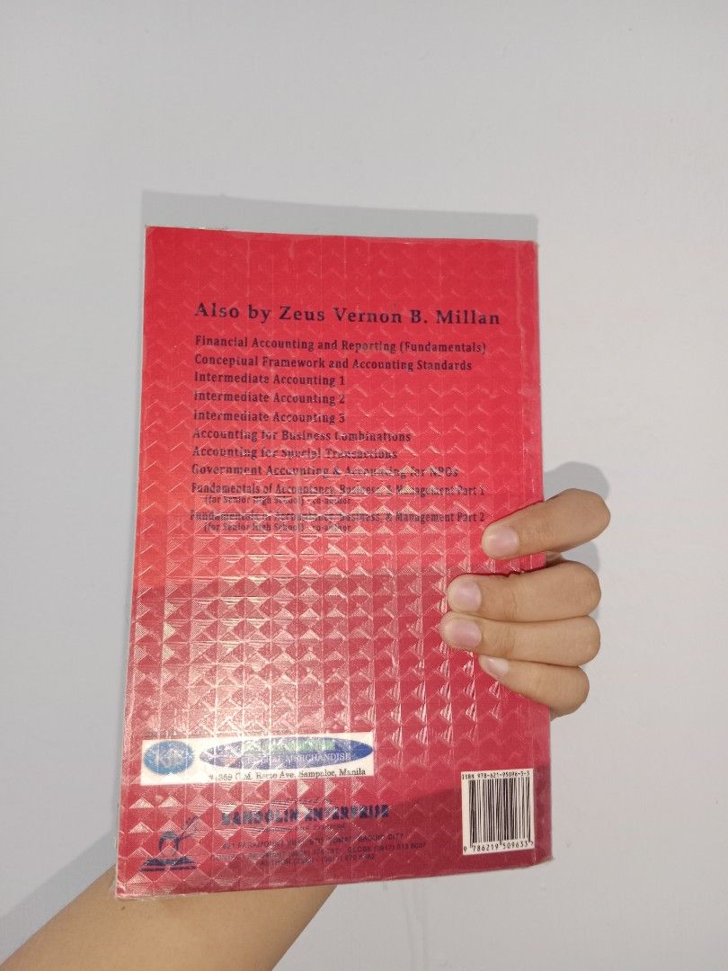 Intermediate Accounting 3 by Zeus Vernon B. Millan (Category: Textbooks) located in Sariaya. Submitted by variousbooks (Listing ID 1411762042, Image 2). Description: - Intermediate Accounting 3 by Zeus Vernon B. Millan - Red cover - Textbook for accounting students - Covers financial accounting and reporting topics.