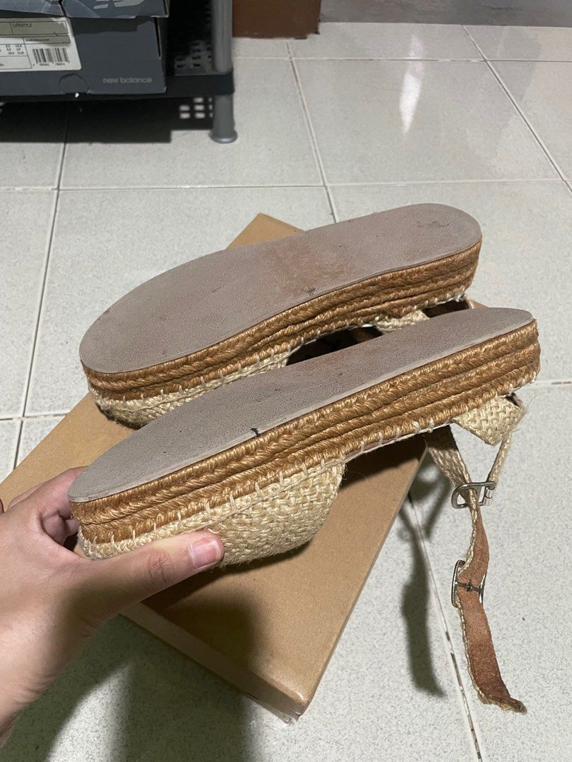 Marikina-made Woven Wedge Espadrilles (Category: Flats & Sandals) located in Las Pinas. Submitted by bmtl_ (Listing ID 1411692222, Image 3). Description: - Espadrille sandals - Wedge/Platform type - Woven design - Ankle strap - Brown soles - Size 8 RFS: Decluttering. USED ONLY ONCE. .