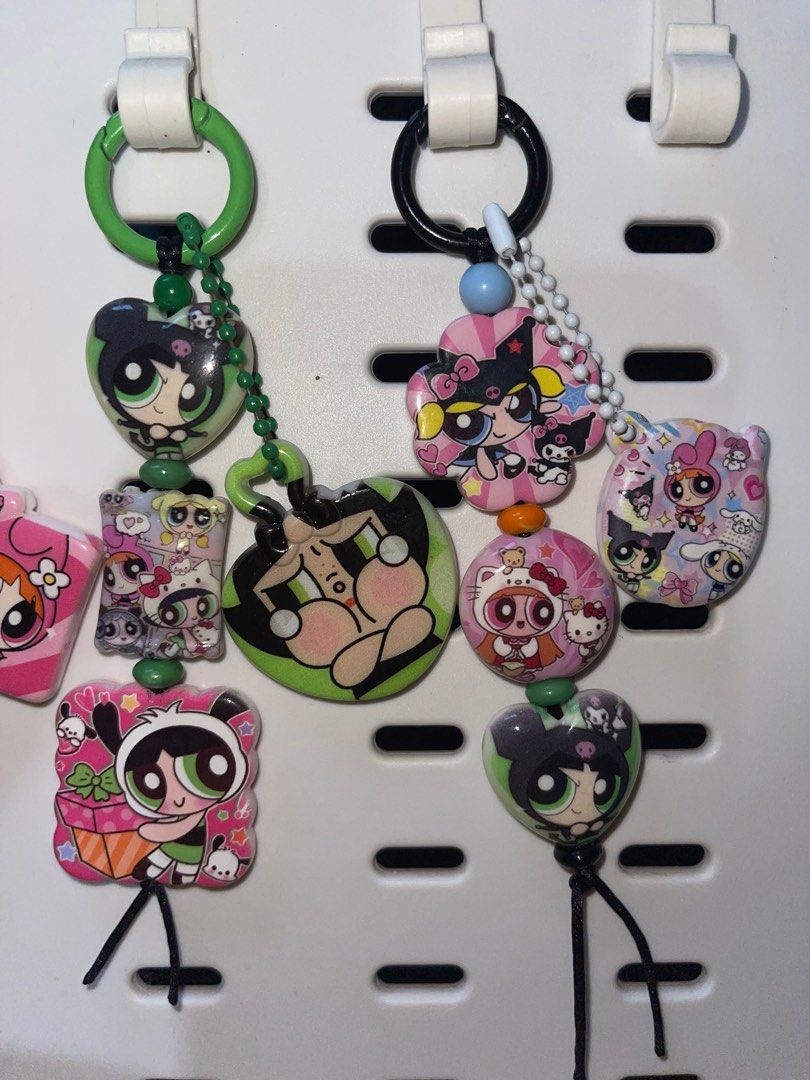 Powerpuff Girls Keychains (Category: Character Goods) located in Pinamalayan. Submitted by bookscaped (Listing ID 1411699291, Image 3). Description: - Powerpuff Girls keychains featuring Blossom, Bubbles, and Buttercup. - Each keychain has a unique design. - Adorned with beads and charms. - Perfect for keys, bags, and accessories. - A must-have for Powerpuff Girls fans!.