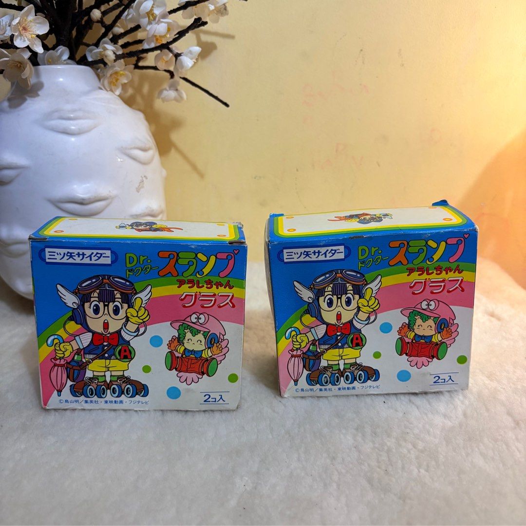 vintage Dr. Slump Arale-chan glass set bundle (Category: Vintage Collectibles) located in Binangonan. Submitted by makoleksyon (Listing ID 1411769575, Image 2). Description: Both brand new condition Like new With boxs Rare originally a promotional gift with Mitsuya Cider. Bought in Japan.