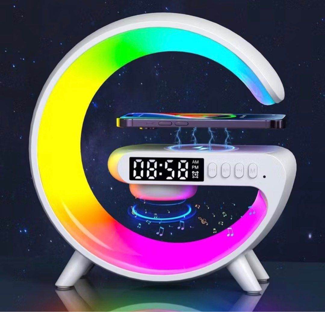 Wireless clock (Category: Clocks) located in Singapore. Submitted by meplayz1 (Listing ID 1411762302, Image 1). Description: Wireless Charging LED Bluetooth Speaker This multifunction speaker combines wireless charging, Bluetooth audio, and LED lighting in one sleek design. It connects easily to your phone or tablet via Bluetooth, allowing smooth and stable music playback. The built-in LED light show syncs beautifully with the music, creating a r