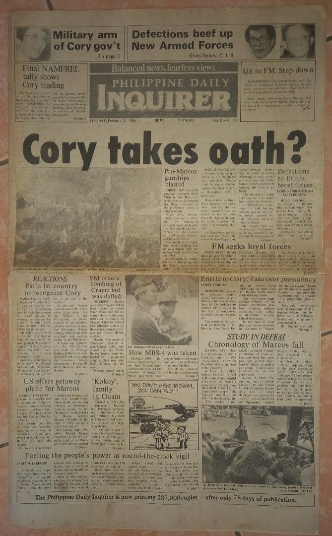 Cory Aquino takes Oath (Category: Textbooks) located in Muntinlupa City. Submitted by voltlovebird (Listing ID 1411821839, Image 1). Description: sale complete page, cory takes oath...