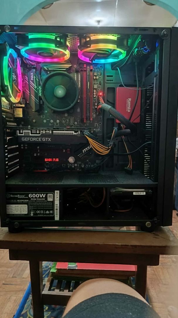 Gaming PC (Category: Desktops) located in Pasig City. Submitted by kennethlegaspi014.1 (Listing ID 1411913492, Image 1). Description: Selling Gaming PC Specs: Msi B450 gaming plus Samsung 8gb ram 2400mhz Galax gtx 1660ti 6gb Ryzen 5 3600 w/ fan Silverstone 600w 80plus sst st60f es230 200gb ramsta ssd 1tb hdd 3 RGB dark flash fan Inclusion 24inch Monitor 100hz Wired keyboard and mouse.