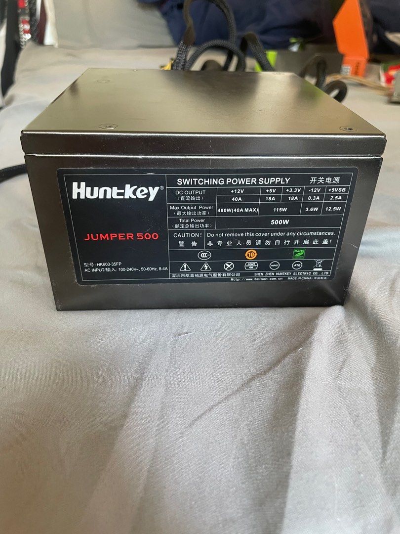 Huntkey Jumper 500 Power Supply (Category: Computer Parts) located in Davao. Submitted by yondeds (Listing ID 1411867679, Image 3). Description: 80 Plus Standard 500 Watts Comes with the existing cables Dm for inquiries / extra info Used but not abused, no flaws except a little clean needed..
