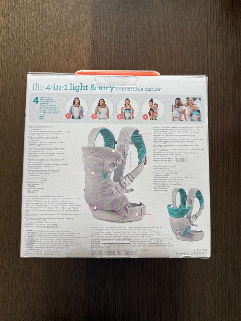 Infantino Flip Convertible Carrier (Category: Carriers & Slings) located in Taguig. Submitted by cy326 (Listing ID 1411788486, Image 2). Description: • Infantino Flip 4-1n-1 Light & Airy Convertible Baby Carrier • Color: Gray • Original price at PHP 2,790 • Brand New • Taguig City RFS: Extra carrier Message for more details! :).