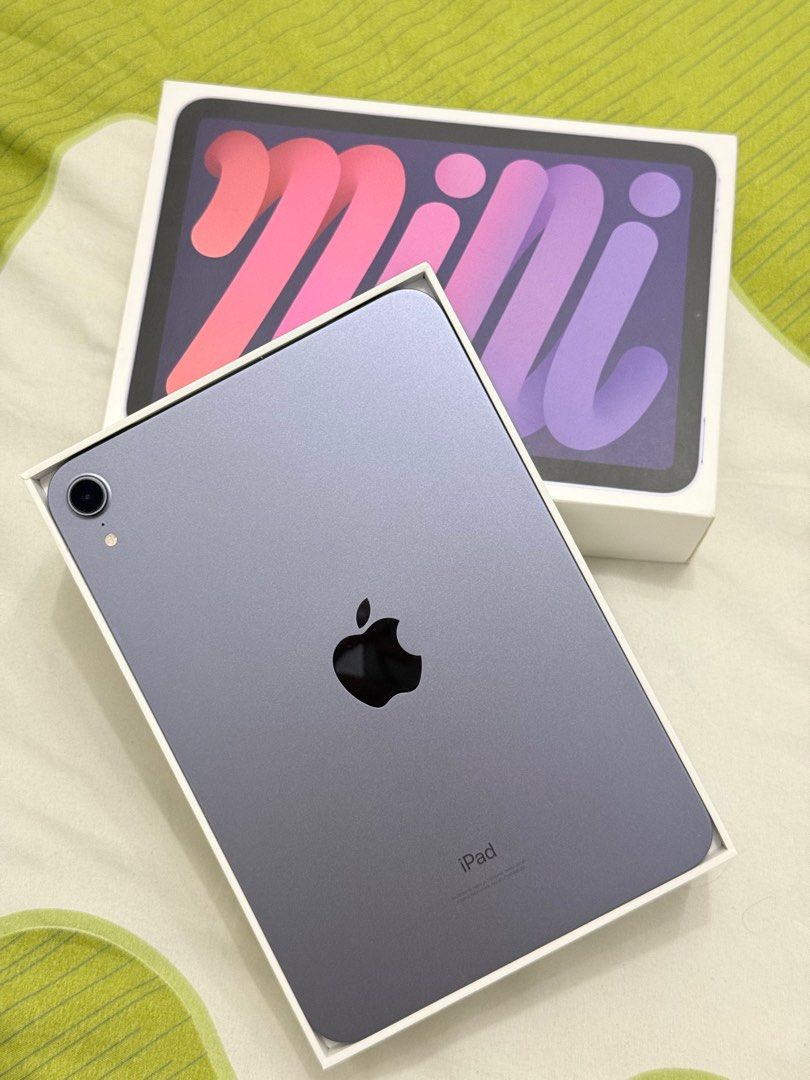 Ipad Mini 6 - Purple (Category: iPad) located in Tanauan. Submitted by kdcstro (Listing ID 1411876271, Image 1). Description: - iPad Mini 6 for sale - Includes original box and unused charging cable and usb-c adapter - used for netflix and casual browsing only - smooth, no dents or scratches - pwede sa maarte - lady owned - Compact and portable design - Stylish color: Purple.