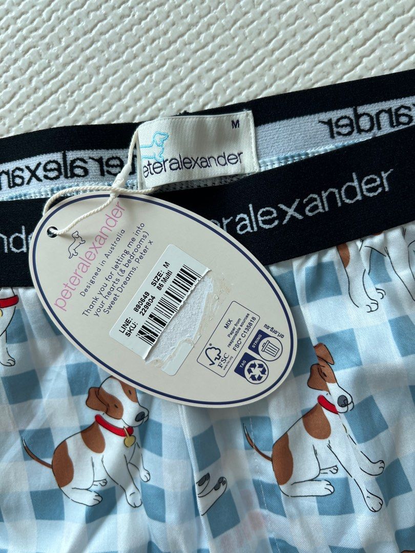 Peter Alexander Dog Print Pyjama Shorts - Size M (Category: Sleep and Loungewear) located in Singapore. Submitted by forever_yong (Listing ID 1411891373, Image 3). Description: - Brand new Peter Alexander pyjama shorts - Size: M - Fun dog print - Soft and breathable fabric - Perfect for sleep or lounging - Comes with original tags.