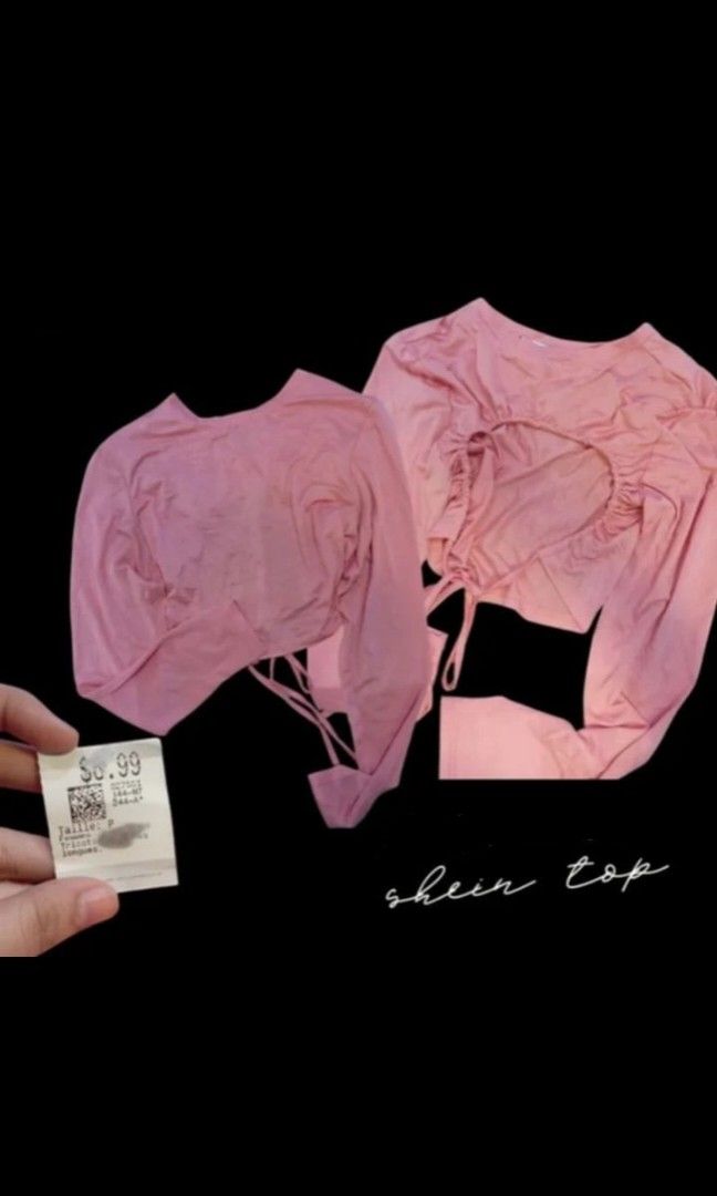 Pink Sheer Sexy Crop Top Open Back (Category: Blouses) located in Manila. Submitted by loveeroded (Listing ID 1411935878, Image 1). Description: - Pink sheer top - Size: Small - Features long sleeves - Drawstring detail - Price: PHP 75 - Unique gathered front design - Flattering silhouette - Perfect for a stylish and comfortable look.