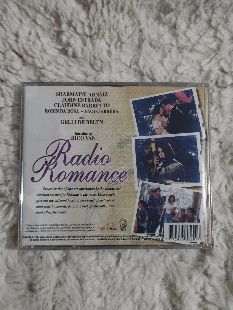 Radio Romance CD (Category: CDs & DVDs) located in Quezon City. Submitted by kevinfuentes0219 (Listing ID 1411800684, Image 2). Description: - Original Radio Romance CD - Features Sharmaine Arnaiz, John Estrada, Claudine Barretto, Rico Yan, and others - Contains eleven love stories - In original packaging.