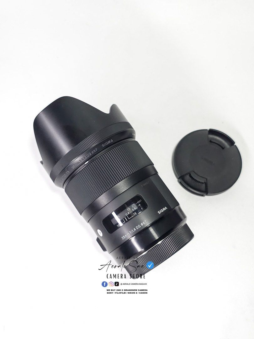 Sigma Art 35mm 1.4 Canon Mount (Category: Lens & Kits) located in Baguio. Submitted by aeralecamerastore (Listing ID 1411889713, Image 1). Description: Sigma 35mm 1.4 ART ( Canon ) P 26,500 Pwede gamitin sa R Series with adapter No issues Good as new Clean glass 📍 Open For Cash on delivery anywhere in the Philippines 🇵🇭 Inclusions : 📦 Lens Cap and rear cap only We are accepting Cash on Delivery Nationwide 🚚 Accepting Cash on Pick-up via LBC.
