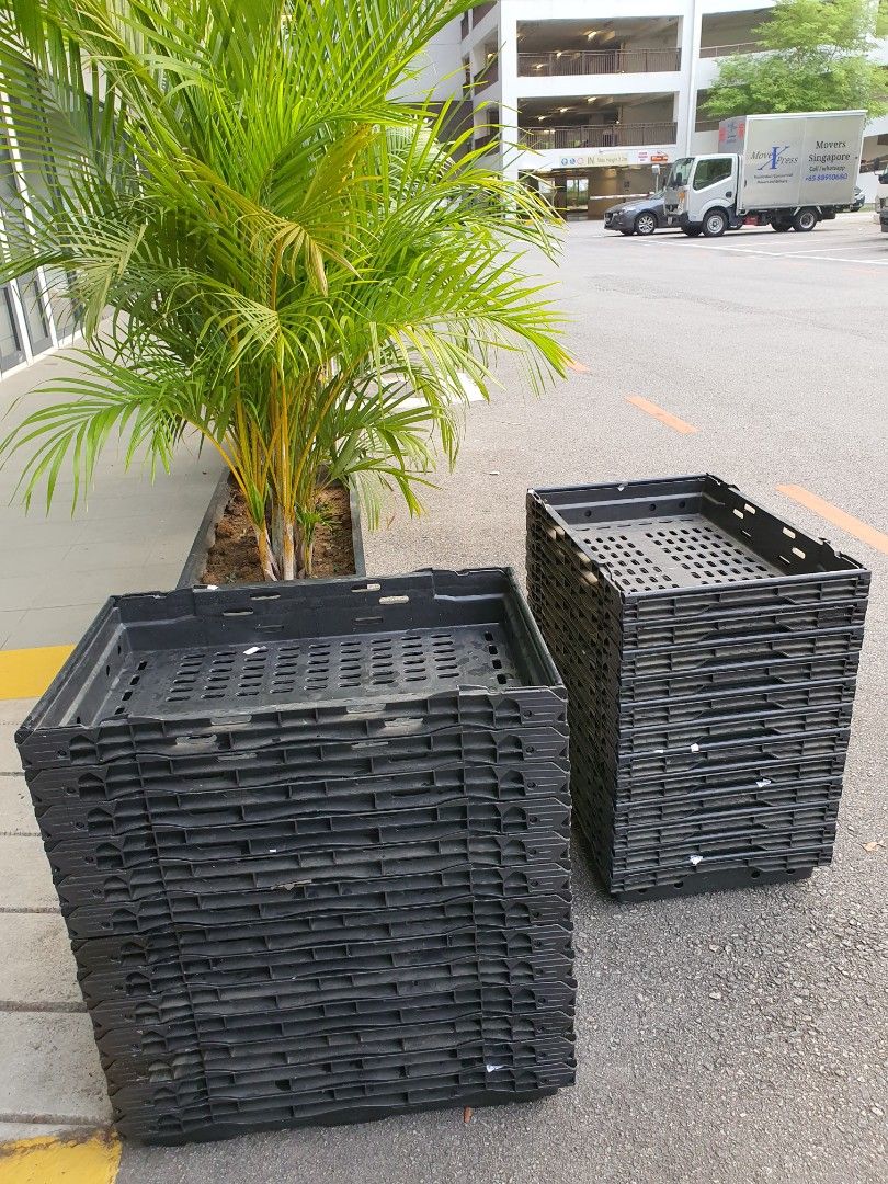 Stackable Black Storage Crates (Category: Storage Boxes & Baskets) located in Singapore. Submitted by swimwith_jeff (Listing ID 1411915933, Image 2). Description: Durable and stackable black storage crates. Perfect for organizing items. Multiple crates available. Great for home, office, or storage use.Around 12 pcs.