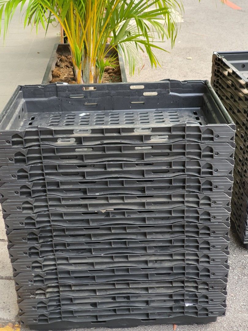 Stackable Black Storage Crates (Category: Storage Boxes & Baskets) located in Singapore. Submitted by swimwith_jeff (Listing ID 1411915933, Image 3). Description: Durable and stackable black storage crates. Perfect for organizing items. Multiple crates available. Great for home, office, or storage use.Around 12 pcs.