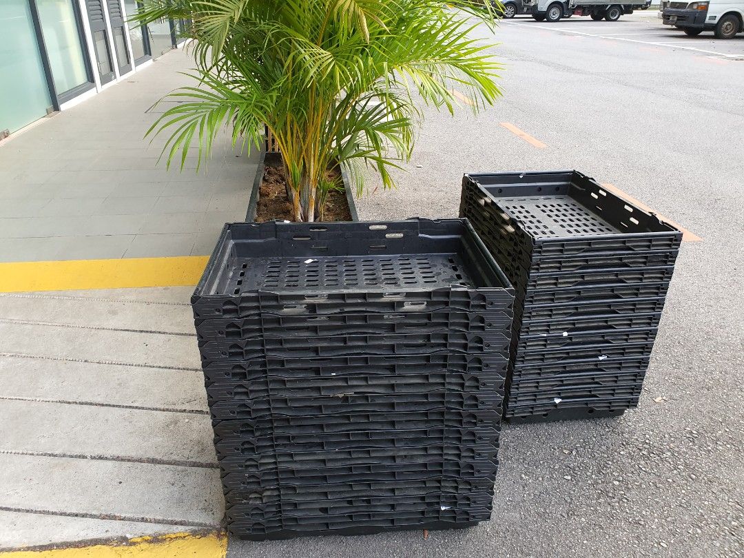 Stackable Black Storage Crates (Category: Storage Boxes & Baskets) located in Singapore. Submitted by swimwith_jeff (Listing ID 1411915933, Image 1). Description: Durable and stackable black storage crates. Perfect for organizing items. Multiple crates available. Great for home, office, or storage use.Around 12 pcs.