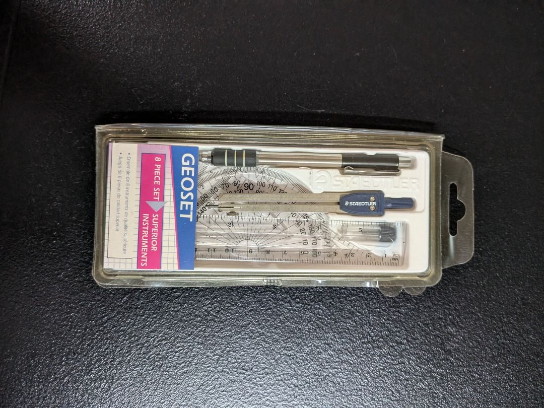 Staedtler Geometery Set (Category: Stationery & School Supplies) located in Quezon City. Submitted by geloboy10 (Listing ID 1411924202, Image 1). Description: product sold as is - Staedtler geometry set - Includes compass, protractor, ruler, and other essential tools - Comes in a clear plastic case - Complete and ready for use - Ideal for students and precise drawings.
