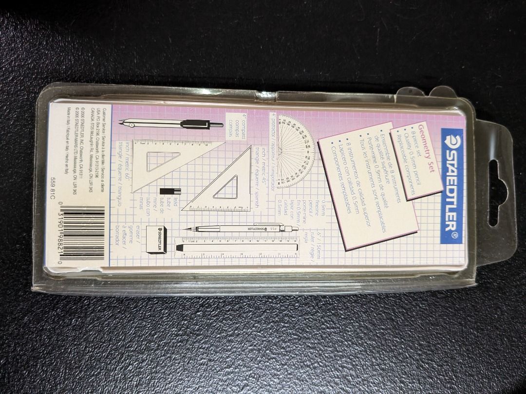 Staedtler Geometery Set (Category: Stationery & School Supplies) located in Quezon City. Submitted by geloboy10 (Listing ID 1411924202, Image 3). Description: product sold as is - Staedtler geometry set - Includes compass, protractor, ruler, and other essential tools - Comes in a clear plastic case - Complete and ready for use - Ideal for students and precise drawings.
