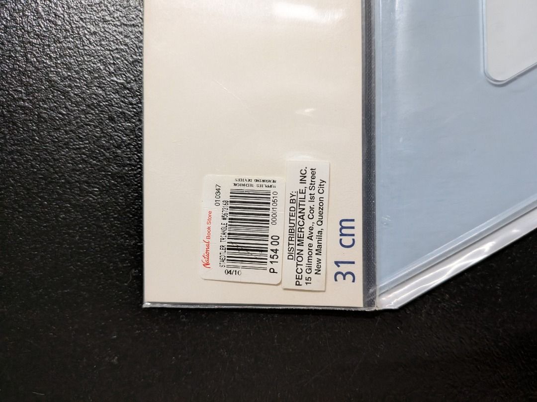 Staedtler Mars 567 Triangle Ruler 31cm 60 degrees (Category: Stationery & School Supplies) located in Quezon City. Submitted by geloboy10 (Listing ID 1411923438, Image 2). Description: product sold as is Staedtler Mars 567 triangle ruler is 31cm long. It is still in its original packaging. The price tag shows it was originally sold for 154 pesos. The ruler is distributed by Pector Mercantile, Inc. in Quezon City. It is a clear, transparent ruler 