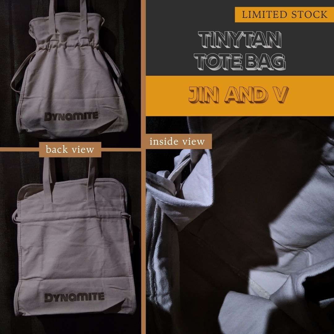 TinyTAN Jin and V - BTS - Canvas Drawstring Tote Bag (Category: Tote Bags) located in Binan City. Submitted by items_discount (Listing ID 1411870845, Image 3). Description: TinyTAN BTS Jin & V - Drawstring Canvas Tote Bag ⚠️ Limited Stock ⚠️ May have wrinkles from being folded 📌 Stock. Older Stock but Brand New. 💬 Chat lang po for questions. 🛍️ Check out niyo po my listing for other products. 🆓 Small random freebie/s included. 📌 Key Features