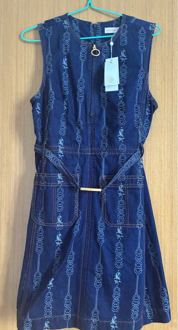 tory burch denim dress TORY BURCH Denim Shirt Dress, Belted Long Sleeve Blue Jean Dress, Y2K Designer Cotton Collared Shirtdress, Effortless Casual Workwear Dress