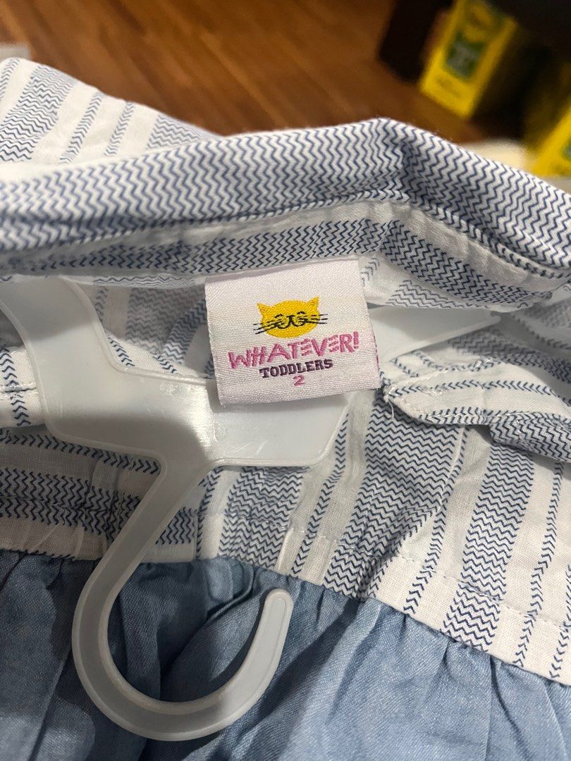 Whatever! Toddlers Dress Soft Denim Collared (Category: Babies & Kids Fashion) located in San Pedro. Submitted by dcsag (Listing ID 1411791149, Image 3). Description: - Brand: Whatever - Size: 2 (Toddler) - Features: Collared top with blue and white stripes, denim-like skirt, two pockets, button-down front - Condition: Excellent - Style: Casual - Perfect for everyday wear!.