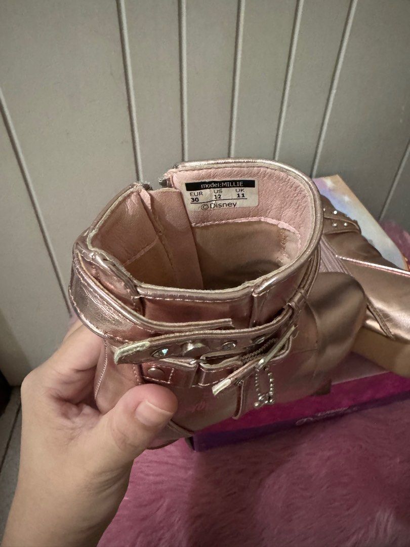 Disney Princess Millie Boots Size 30 (Category: Babies & Kids Fashion) located in Manila. Submitted by mitchmacy (Listing ID 1411996853, Image 3). Description: - Rose gold Disney Princess Millie boots - Size: EUR 30 / US 12 / UK 11 - Side zipper and buckle details - Small heel - Aurora logo - Includes original box Still nego.