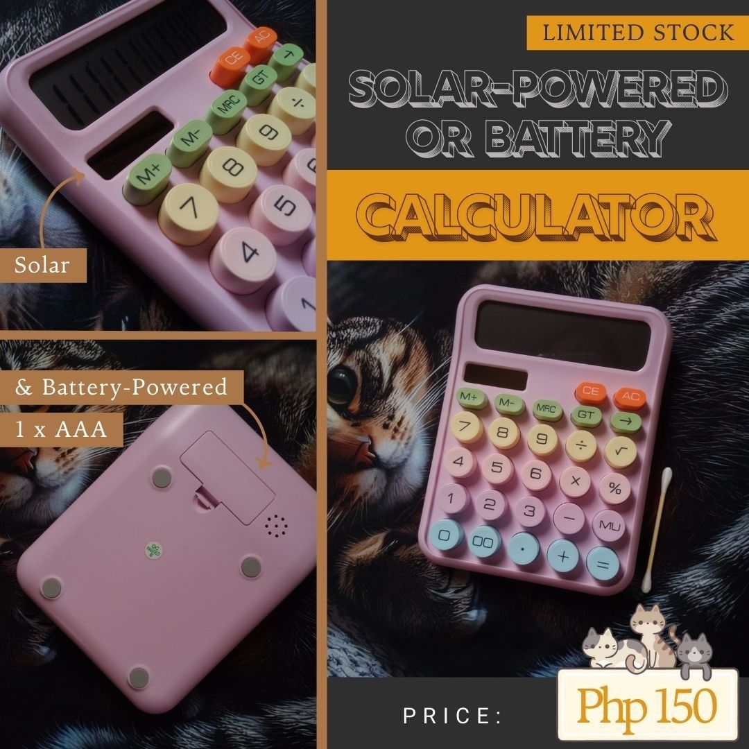 Dual-Powered - Battery & Solar-Powered Calculator (Purple) (Category: Office & Business Technology) located in Binan City. Submitted by items_discount (Listing ID 1411990743, Image 2). Description: Dual-Powered Calculator (Purple) ⚠️ Limited Stock 💬 Chat lang po for questions. 🛍️ Check out niyo po my listing for other products. 🆓 Small random freebie/s included. 📌 Key Features: ✔️ Dual-Powered: Battery 🔋 & Solar-Powered ☀️ ✔️ Big Font ✔️ Big