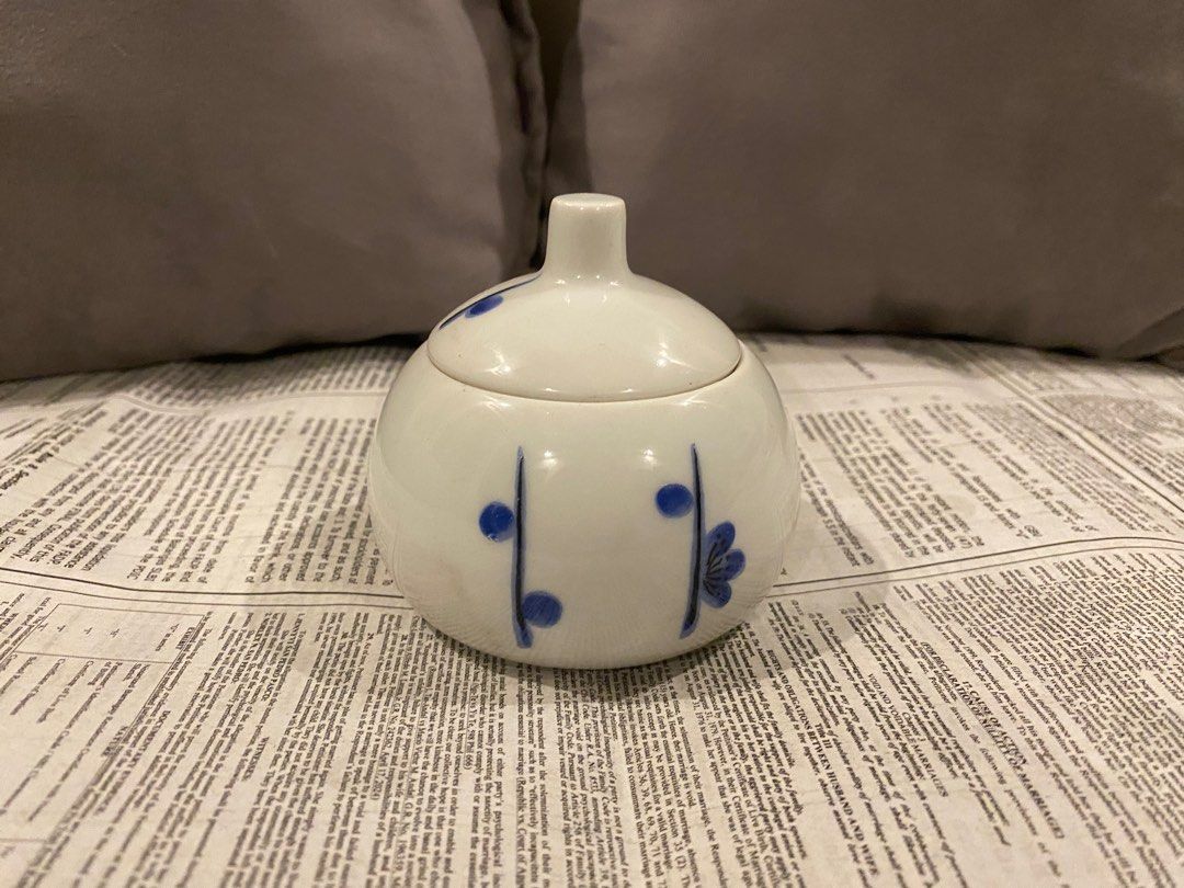 Japanese Surplus Ceramic Sugar Bowl with Lid (Category: Coffee & Tea Tableware) located in Rizal. Submitted by chm.ab (Listing ID 1411989016, Image 1). Description: • Japan surplus • Ceramic with lid • Blue flower and branch design • Can be used as sugar bowl or condiment jar • Pre-loved, good condition .