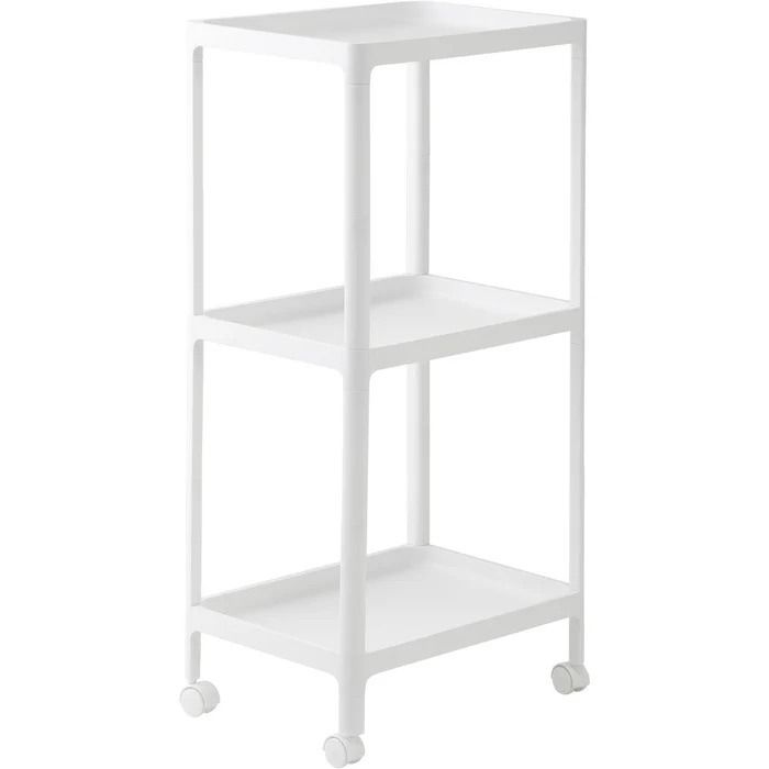 Nitori Laundry Rack Canasta 3-Tier Rolling Storage Cart (Category: Storage Boxes & Baskets) located in Quezon City. Submitted by pautatoes (Listing ID 1412073723, Image 1). Description: 3-tier rolling storage cart is perfect for organizing your space. It features a slim design, making it suitable for tight spaces. The cart has three shelves and is equipped with wheels for easy mobility. Dimensions are approximately 48cm (width) x 34cm (depth) x 1