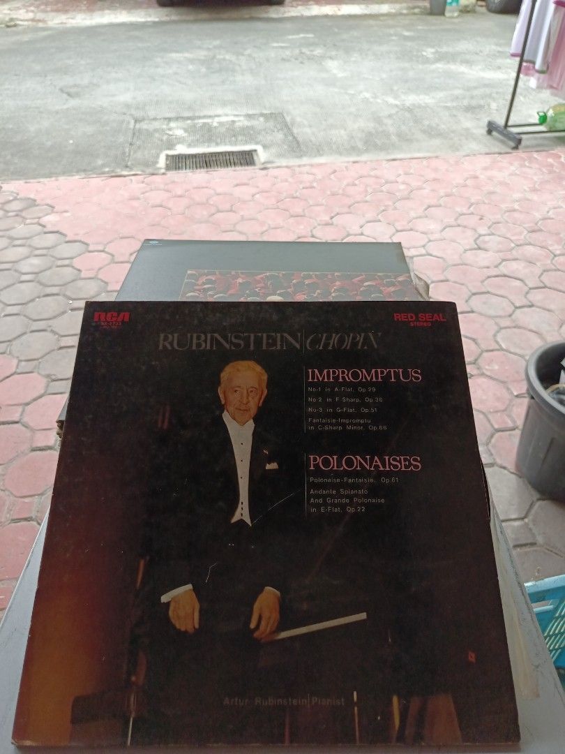 Rubinstein Chopin Impromptus & Polonaises Vinyl Record (Category: Vinyls) located in Paranaque City. Submitted by kikosgarage (Listing ID 1411990561, Image 1). Description: - Vintage vinyl record - Features Arthur Rubinstein playing Chopin - Includes Impromptus Nos. 1-4 and Polonaises Nos. 1-6 - RCA Red Seal pressing - Classic album cover - Perfect for vinyl collectors.