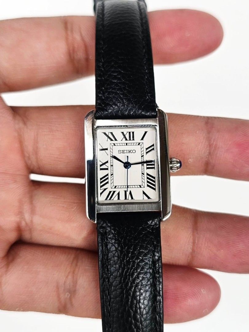 Seiko Tank Mod (Category: Luxury Watches) located in Makati City. Submitted by timeless_watches_ph (Listing ID 1412077762, Image 2). Description: 24mm x 31mm Case (Ladies) 31mm x 41mm (Mens) Seiko VJ22/VJ24 Quartz Movement Black leather strap Stainless Steel Case Note: This is a custom built MOD watch..