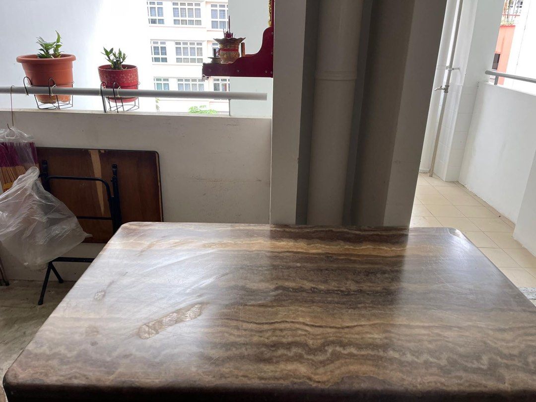 Solid stone dining table (Category: Tables & Sets) located in Singapore. Submitted by dinowee (Listing ID 1412013063, Image 3). Description: Selling this solid stone table which was once used as a dining table to make way for a new one. Surface has some scratches, but otherwise in good condition. Measure 140cm x 90cm. Please arrange for your own mover. Collection at 682487 by appointment only. Negotiable for fast deal! .