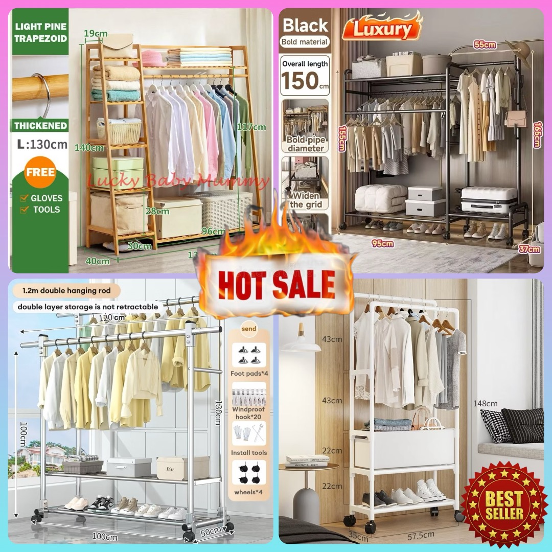 Stainless Steel Adjustable Clothes Rack | with Wheels | Single / Double ...