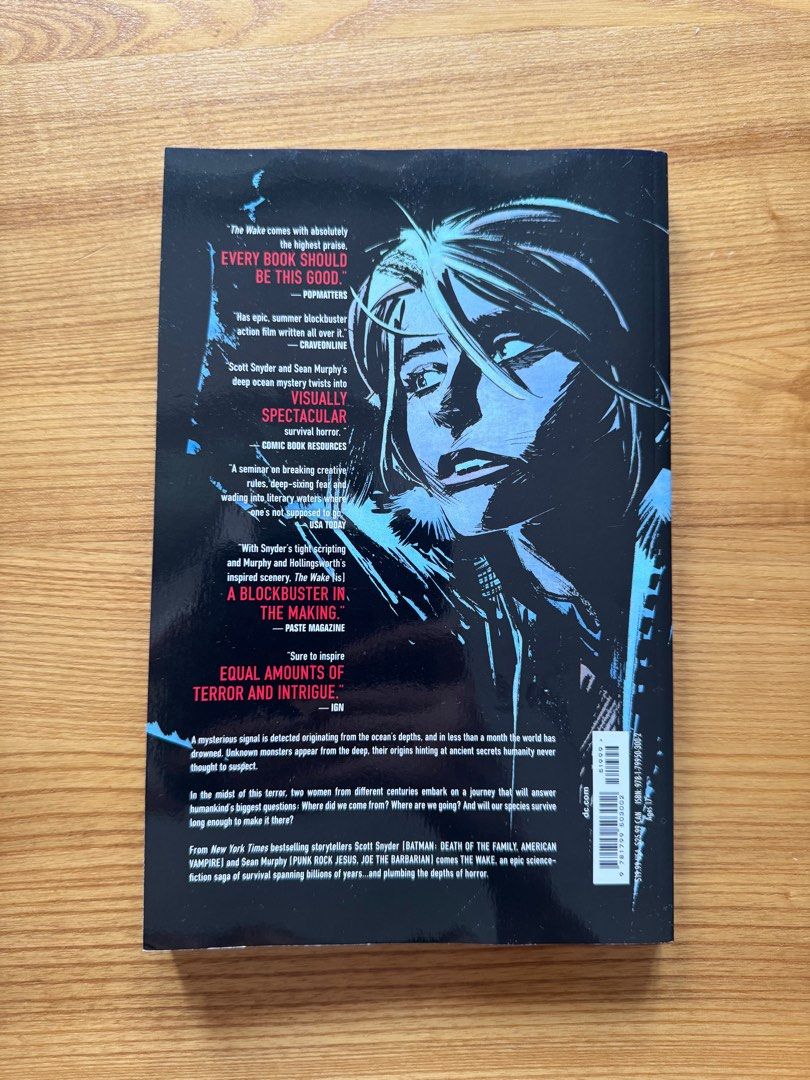 The Wake by Scott Snyder and Sean Murphy (Category: Storybooks) located in Manila. Submitted by inchob (Listing ID 1411998312, Image 2). Description: - The Wake by Scott Snyder and Sean Murphy. - Published by Vertigo. - Features artwork by Sean Murphy and Matt Hollingsworth. - Back cover includes quotes from PopMatters, CraveOnline, and IGN. - Explores deep ocean mysteries and ancient secrets. - From the writers of Absolute Batman and Death of th