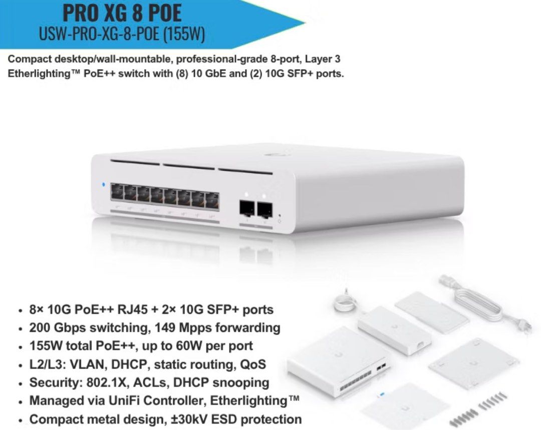 Ubiquiti UniFi Pro XG 8 PoE Switch, Computers & Tech, Parts ...