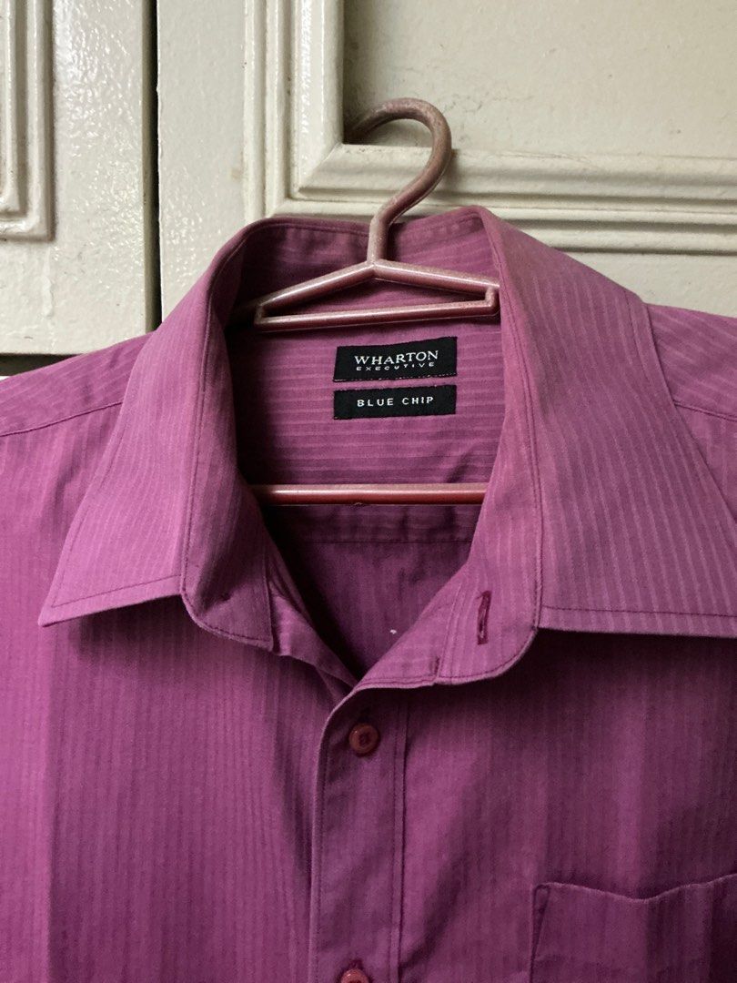 Wharton Blue Chip Long Sleeve Shirt Large (Category: Tshirts & Polo Shirts ) located in Manila. Submitted by harbs05 (Listing ID 1412108010, Image 2). Description: - Wharton Blue Chip long sleeve shirt - Color: Purple - Features: Classic collar, single chest pocket, vertical striped pattern - Fit: Regular - Occasion: Casual or semi-formal.