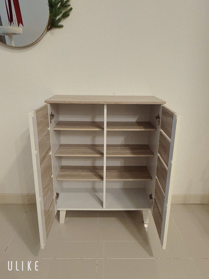 Wooden Shoe Rack Cabinet Shelves Rak Kasut Almari 2 Door, Furniture ...