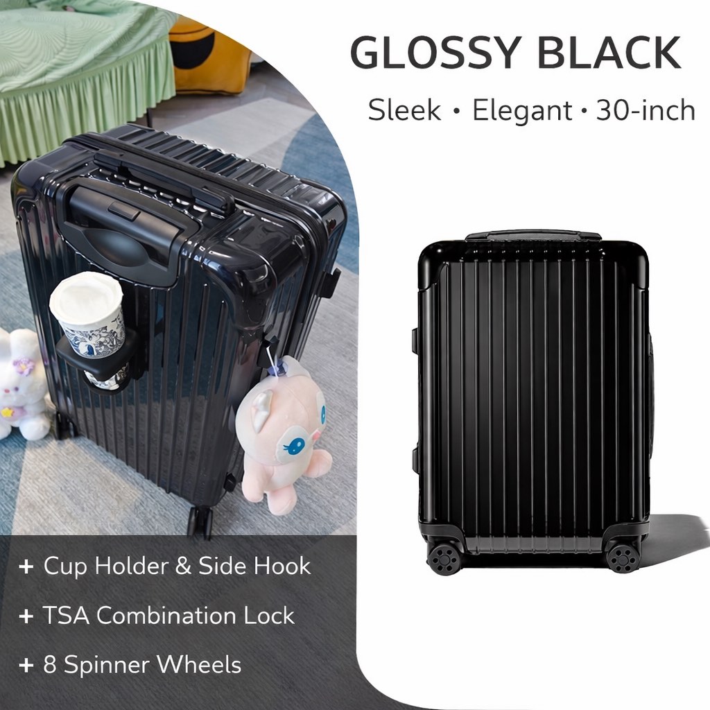 30” Glossy Black Hard Case 30 Inch Luggage Large Size | Smooth Wheels ...